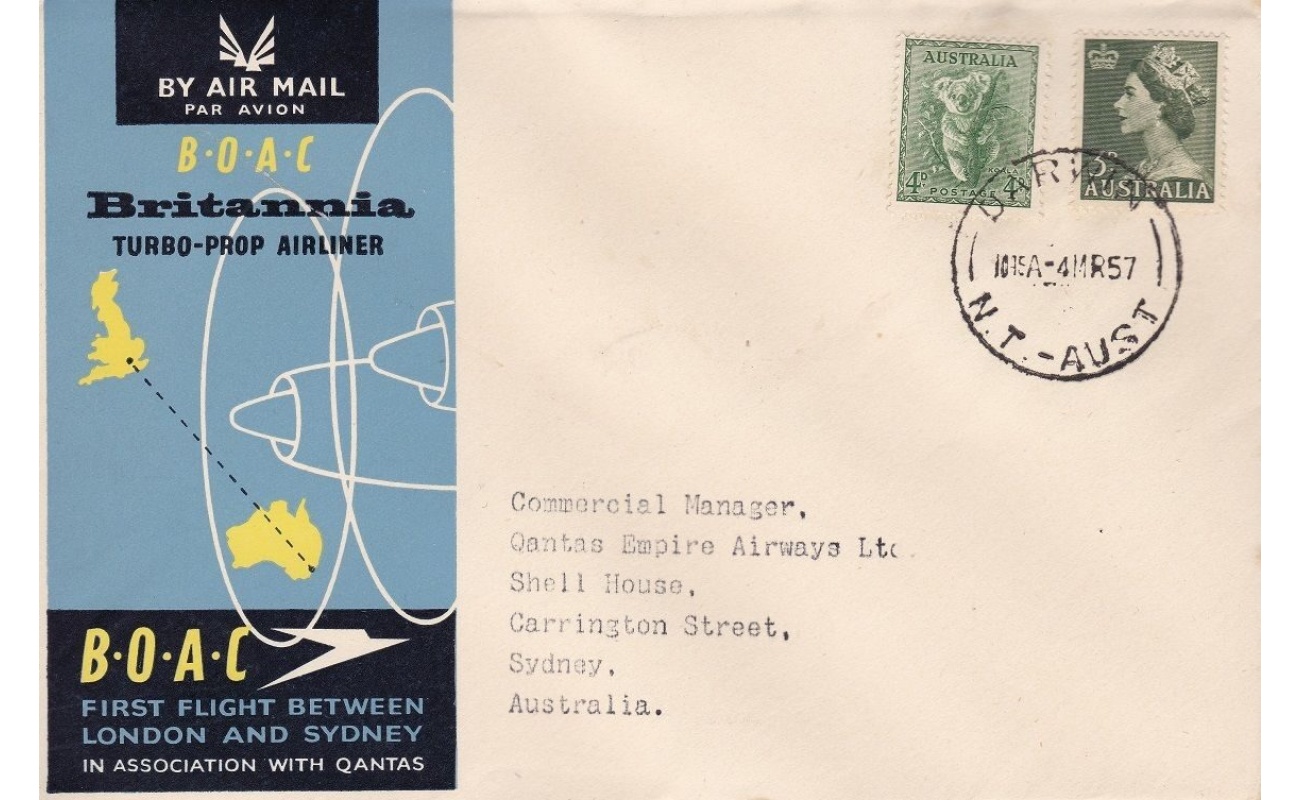 1957 AUSTRALIA - BOAC/QANTAS FIRST FLIGHT DARWIN-SYDNEY