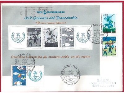 1977 Repubblica, Foglietto Semiufficiale 'XIX Giornata del Francobollo' su Busta Primo Giorno