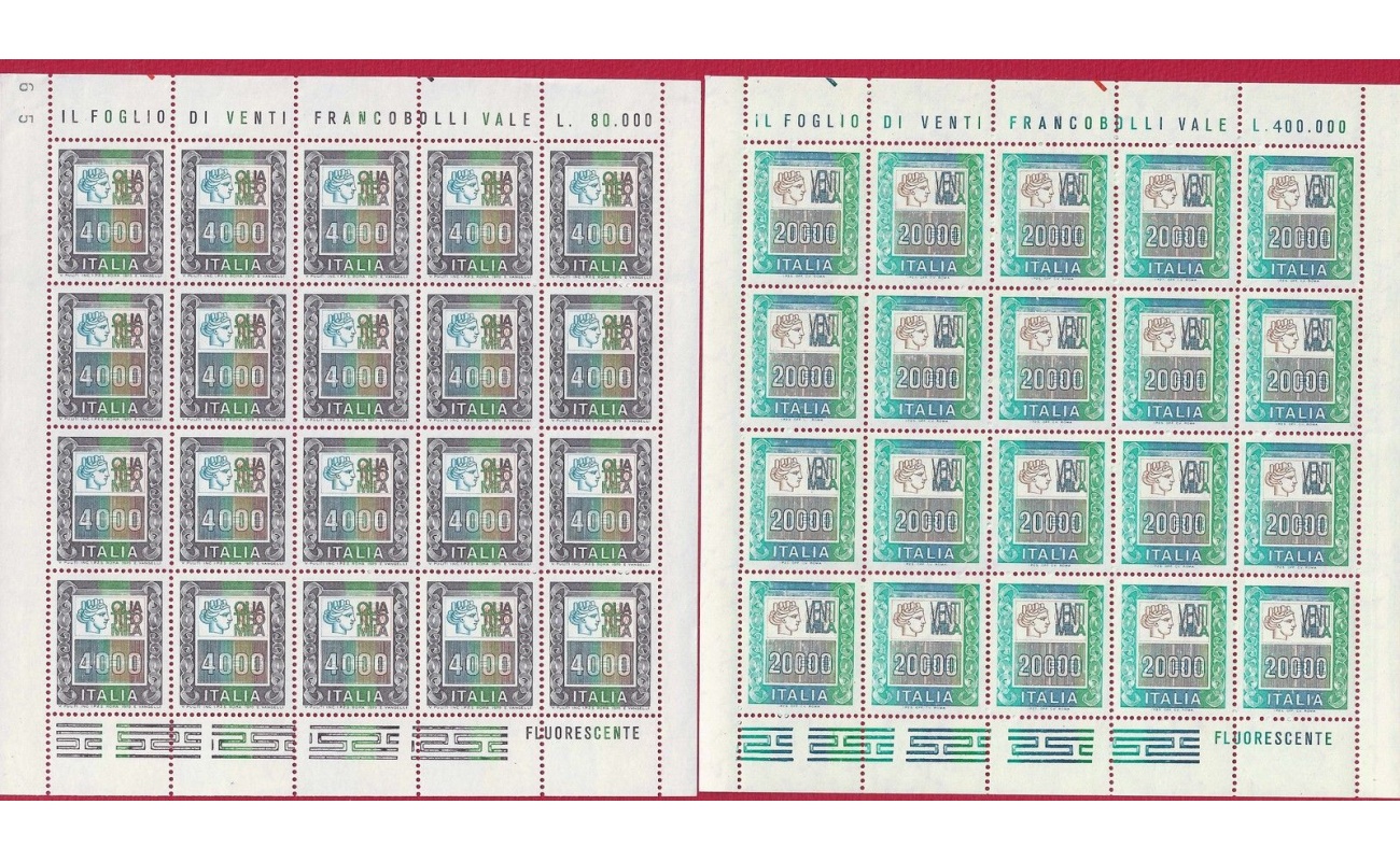 1978-87 Italia - Repubblica , n 1438-1442B , Alti valori 7 Minifogli , Nuovi e Perfetti , MNH** - Certificato di Garanzia Filatelia De Simoni