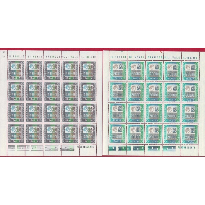 1978-87 Italia - Repubblica , n 1438-1442B , Alti valori 7 Minifogli , Nuovi e Perfetti , MNH** - Certificato di Garanzia Filatelia De Simoni