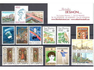 1986 San Marino, Annata Completa , francobolli nuovi 16 valori + 1 foglietto - MNH**