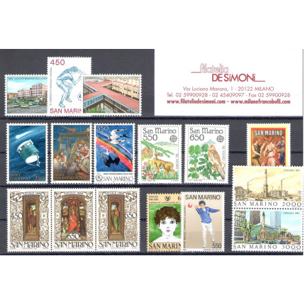 1986 San Marino, Annata Completa , francobolli nuovi 16 valori + 1 foglietto - MNH**