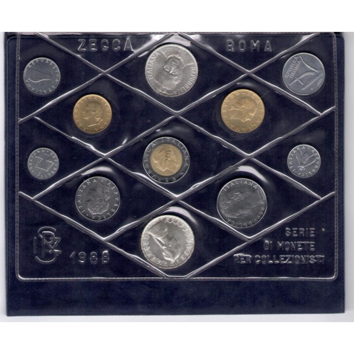1988 Italia , Repubblica Italiana , Monetazione divisionale Annata completa in confezione originale - FDC
