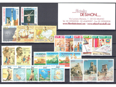 1991 San Marino, Annata Completa , francobolli nuovi 23 valori + 1 Foglietto - MNH**