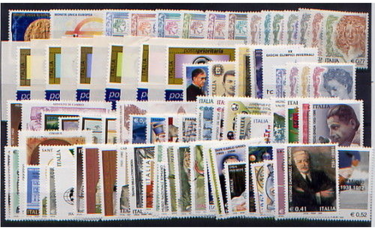 2002 Italia Repubblica, francobolli nuovi, Annata Completa 82 valori + 1 Foglietto + 1 Libretto Posta Prioritaria MNH**