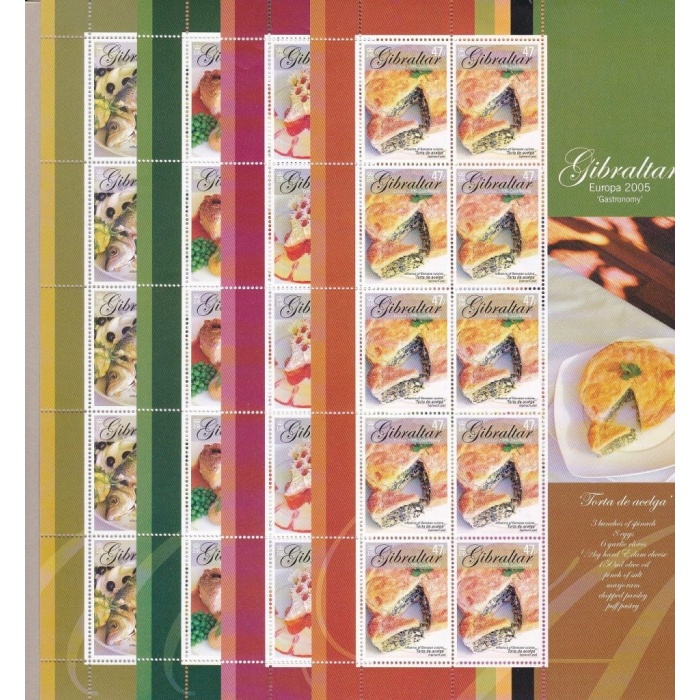 2005 EUROPA CEPT, Gibilterra 4 Minifogli da 10 valori  "Gastronomia"  MNH**