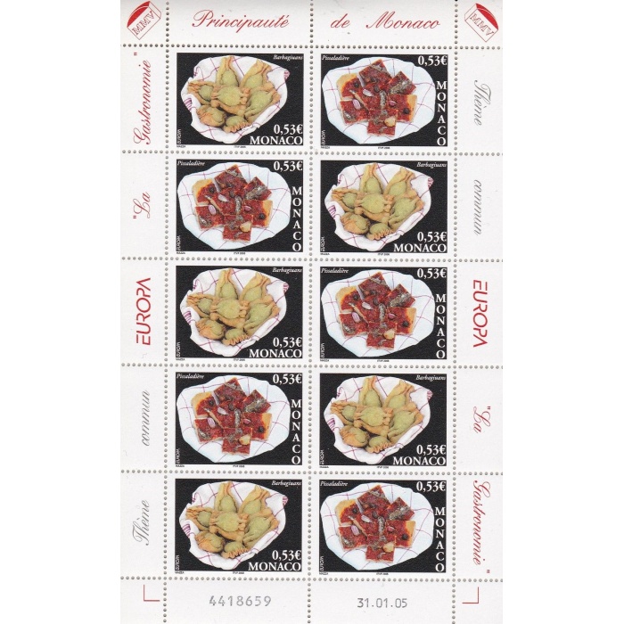 2005 EUROPA CEPT, Monaco 1 Minifoglio da 10 valori  "Gastronomia"  MNH**