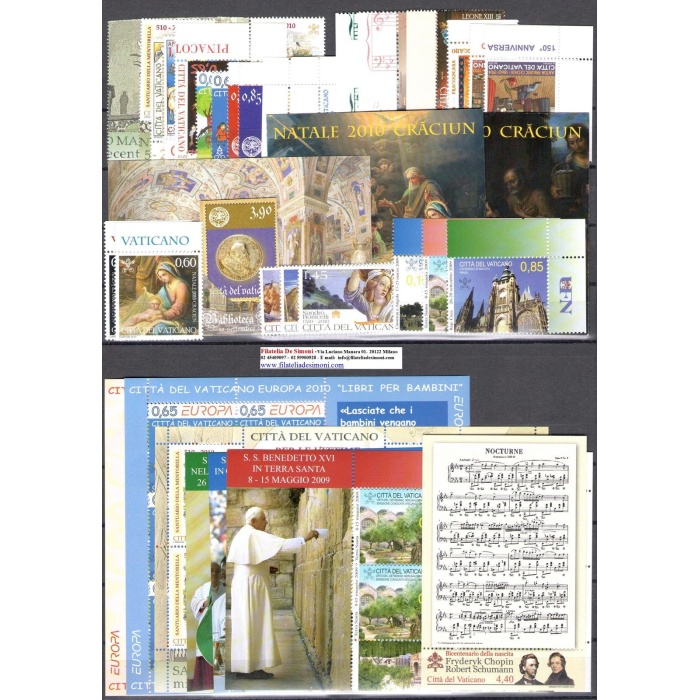 2010 Vaticano , francobolli nuovi, Annata Completa,  27 valori + 7 Foglietti + 2 Libretti + 1 Francolibro - MNH**