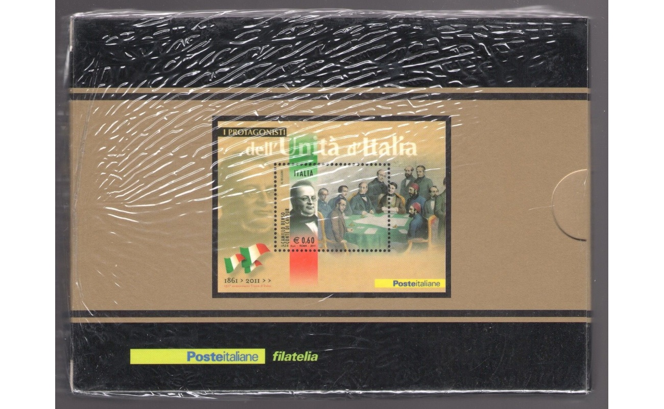 2011 Italia - Repubblica , 150 Anniversario Unità d'Italia ,  Foglietto in argento Cavour ,Tiratura 2000 , Foglietto n. 61A MNH**