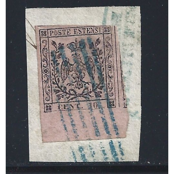1852 MODENA, n° 2 usato su frammento  UN MARGINE CORTO