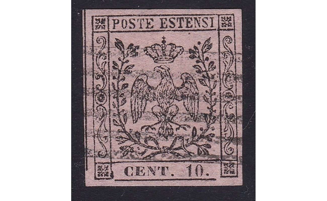 1852 MODENA, n° 9 10 cent. rosa  USATO  Firma Bolaffi
