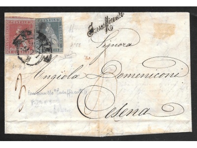 1853 Toscana, n° 4b+5e  su LETTERA per Cesena Firma A.Diena / Raybaudi