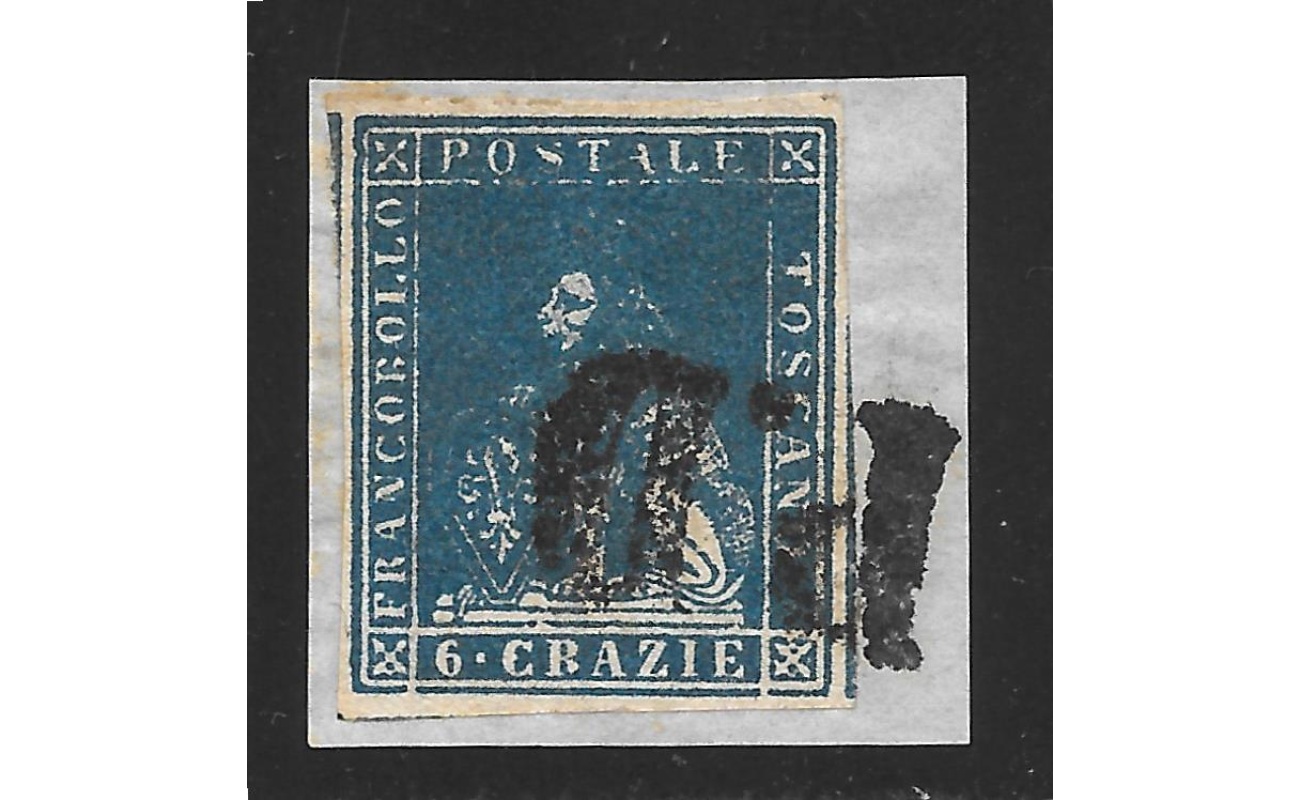 1857 TOSCANA, n° 15  6cr. azzurro Firma BOLAFFI per esteso
