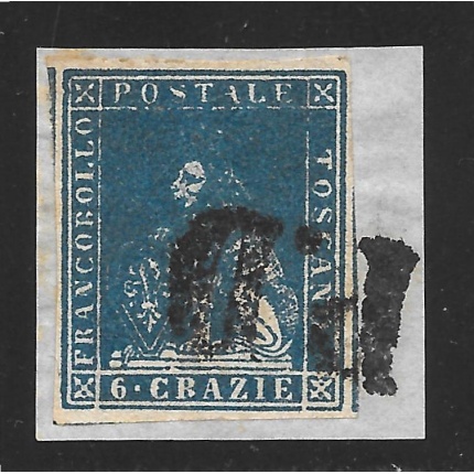 1857 TOSCANA, n° 15  6cr. azzurro Firma BOLAFFI per esteso