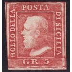1859 SICILIA, n° 10a  5 grana vermiglio  MLH/*  POSIZIONE 94 Siglato Bolaffi/AD