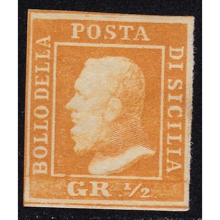 1859 SICILIA, n° 2b , 1/2 grana arancio vivo , GOMMA ORIGINALE/MLH*