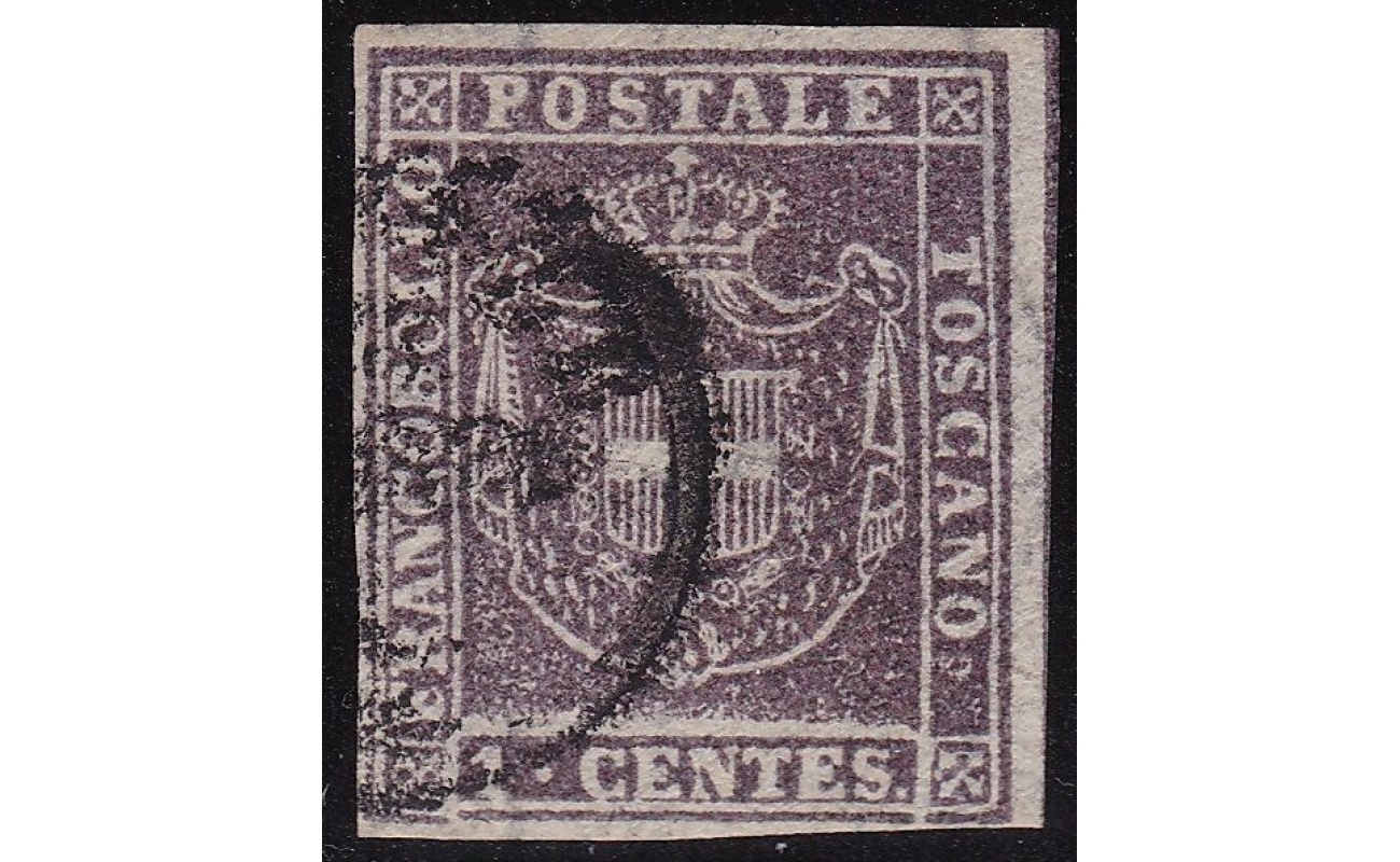1860 TOSCANA, n° 17 1 cent. violetto bruno USATO Firmato A.Diena/Raybaudi