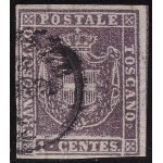 1860 TOSCANA, n° 17 1 cent. violetto bruno USATO Firmato A.Diena/Raybaudi
