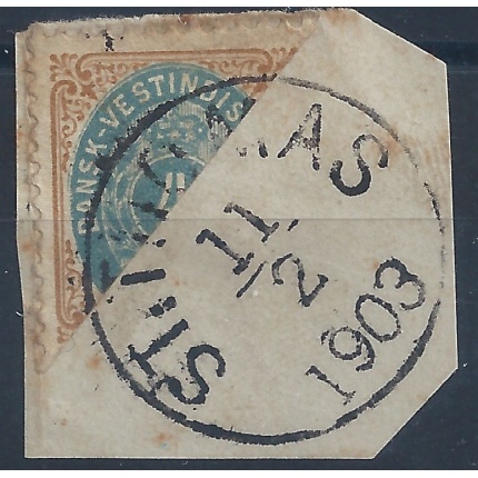 1873-79 ANTILLE DANESI, Yv. n° 7a USATO SU FRAMMENTO