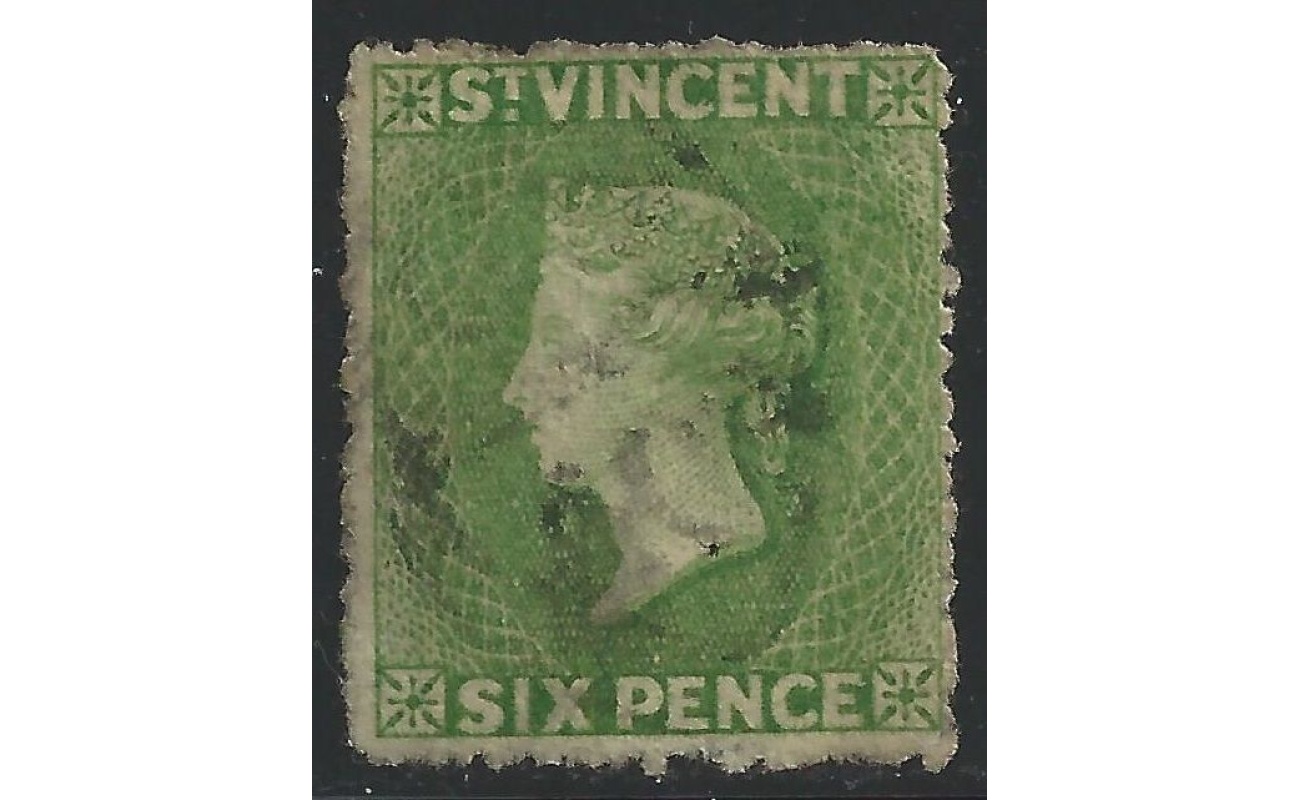 1877 ST. VINCENT - SG n° 23  6d. pale green  USATO Firmato Sorani
