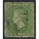 1877 ST. VINCENT - SG n° 23  6d. pale green  USATO Firmato Sorani