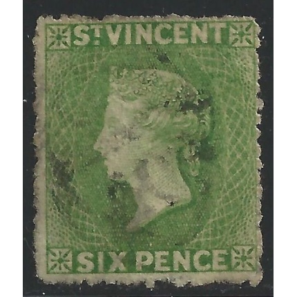 1877 ST. VINCENT - SG n° 23  6d. pale green  USATO Firmato Sorani