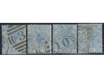 1880 GRAN BRETAGNA - n° 57 2p1/2 azzurro TAVOLE 17-20 USATE