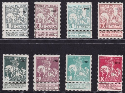 1911 Belgio - Catalogo COB - Sovrastampata 1911 - n. 92/99 - 8 valori - MNH**