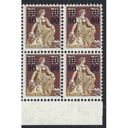 1915 SVIZZERA - n° 148 , 80 su 70 c. , MNH** -  QUARTINA