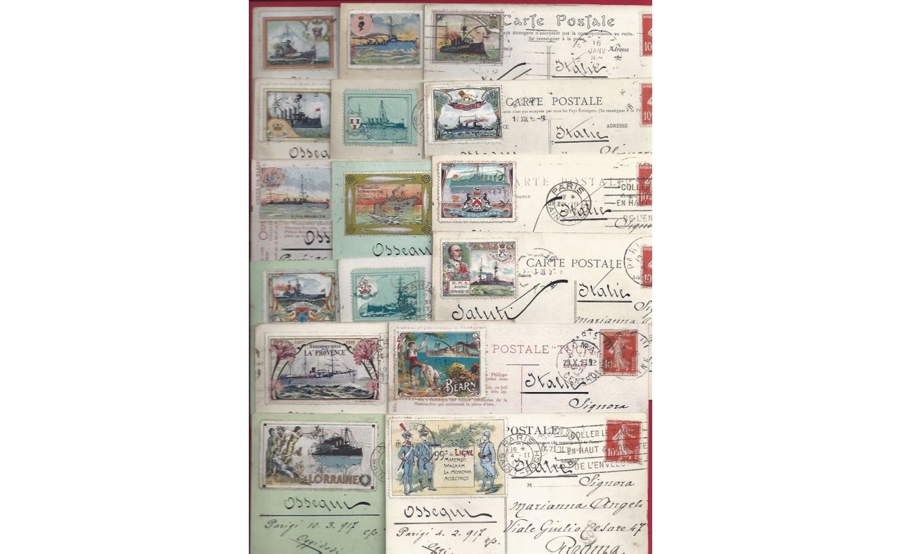 1917 FRANCIA E VARIE, lotto di 26 cartoline viaggiate con etichette militari