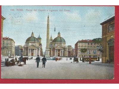 1920 ca. ROMA, Piazza del Popolo e ingresso del Corso VIAGGIATA
