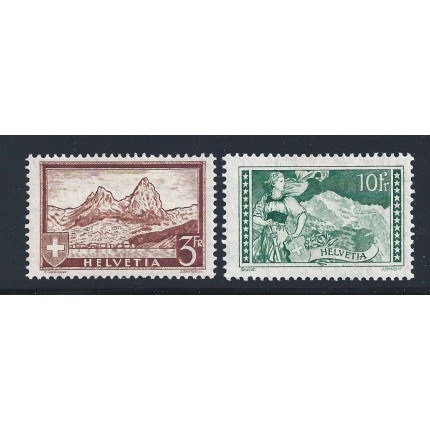 1930-31 SVIZZERA, n° 244-245 , 3Franchi Bruno giallo, 10 Franchi verde grigio , Vedute , MLH*
