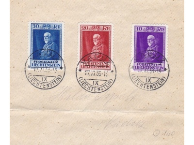 1933 LIECHTENSTEIN, n° 114/116 serie annullata su lettera non viaggiata