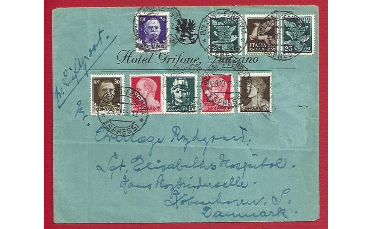 1935 Lettera per la Danimarca affrancata con valori dell'Imperiale - Posta Aerea - Luftpost