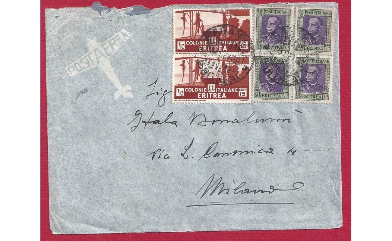 1936 ERITREA, Lettera affrancata n° 197 (x3) + n° 206 (x2)
