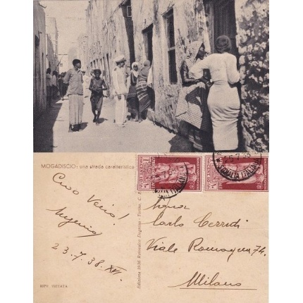 1938 AFRICA ORIENTALE ITALIANA, n° 22 coppia su cartolina per Milano