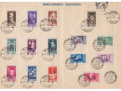 1938 EGEO, n° 99/108 + PA 47/51 serie usata su cartoncino ufficiale