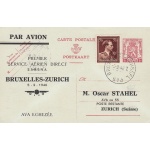 1946 BELGIO ,  Cartolina Primo Volo Bruxelles- Zurigo
