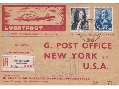 1946 OLANDA ,NEDERLAND, FIRST OFFICIAL FLIGHT AMSTERDAM - NEW YORK