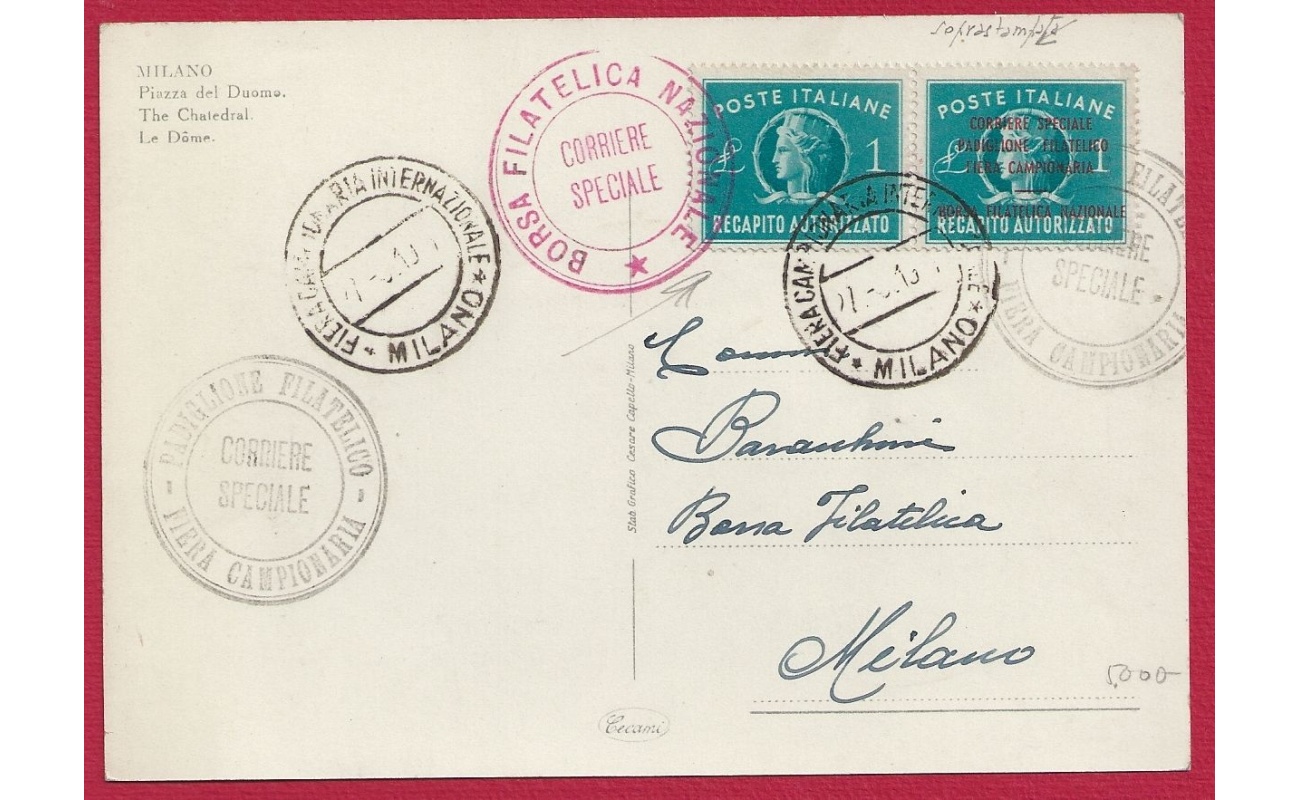 1949 Repubblica - Recapito Autorizzato n° 8 + sovrastampa privata su cartolina