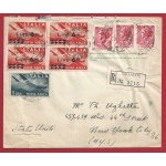 1957 ITALIA , Posta Aerea 126 + 135 (4) + n° 771 (3) su lettera per New York