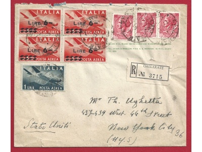1957 ITALIA , Posta Aerea 126 + 135 (4) + n° 771 (3) su lettera per New York