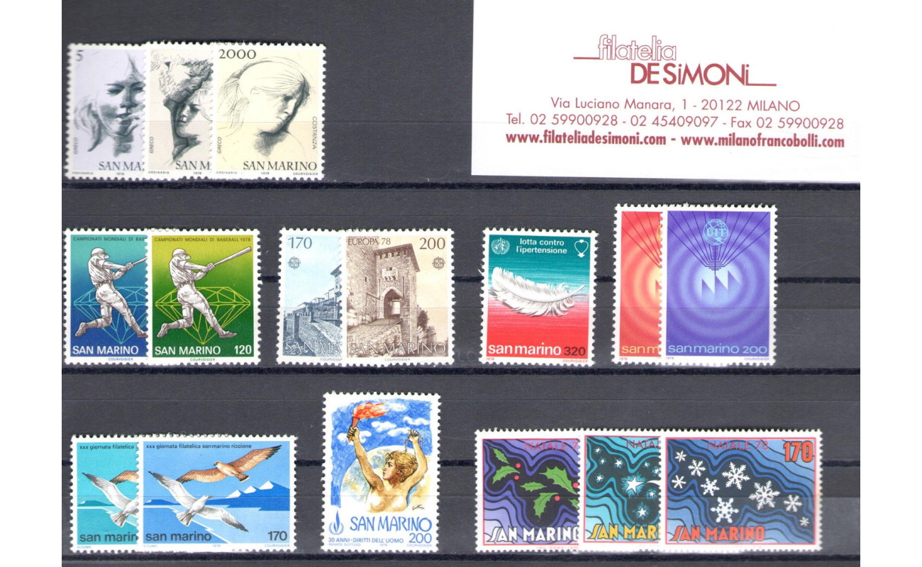 1978 San Marino, Annata Completa,  francobolli nuovi , 19 valori - MNH**
