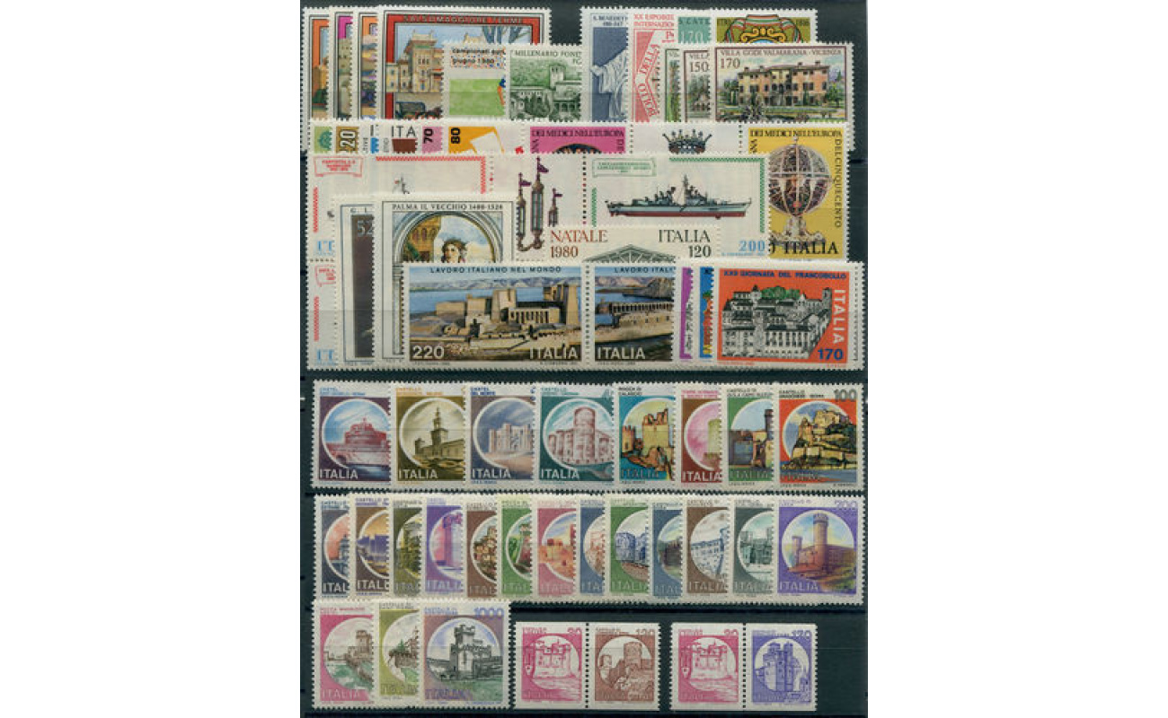 1980 Italia Repubblica , francobolli nuovi, Annata Completa 60 valori - MNH**