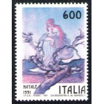 1991 Italia - Repubblica , Natale Lire 600 senza il giallo Certificato Carraro , n° 1611Aa MNH**