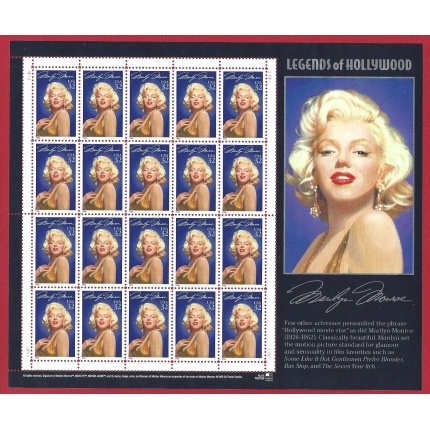 1995 Stati Uniti, Marilyn Monroe foglio di 20 valori ,n° 2683 ATTORI FOGLIO  MNH/**