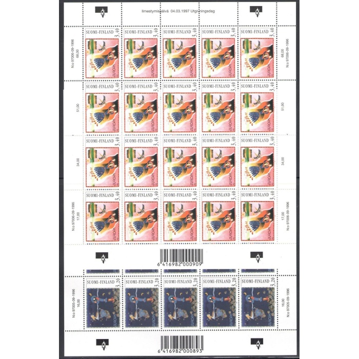 1997 EUROPA CEPT Finlandia/Suoni Finland 2 Minifogli di 20 valori MNH**