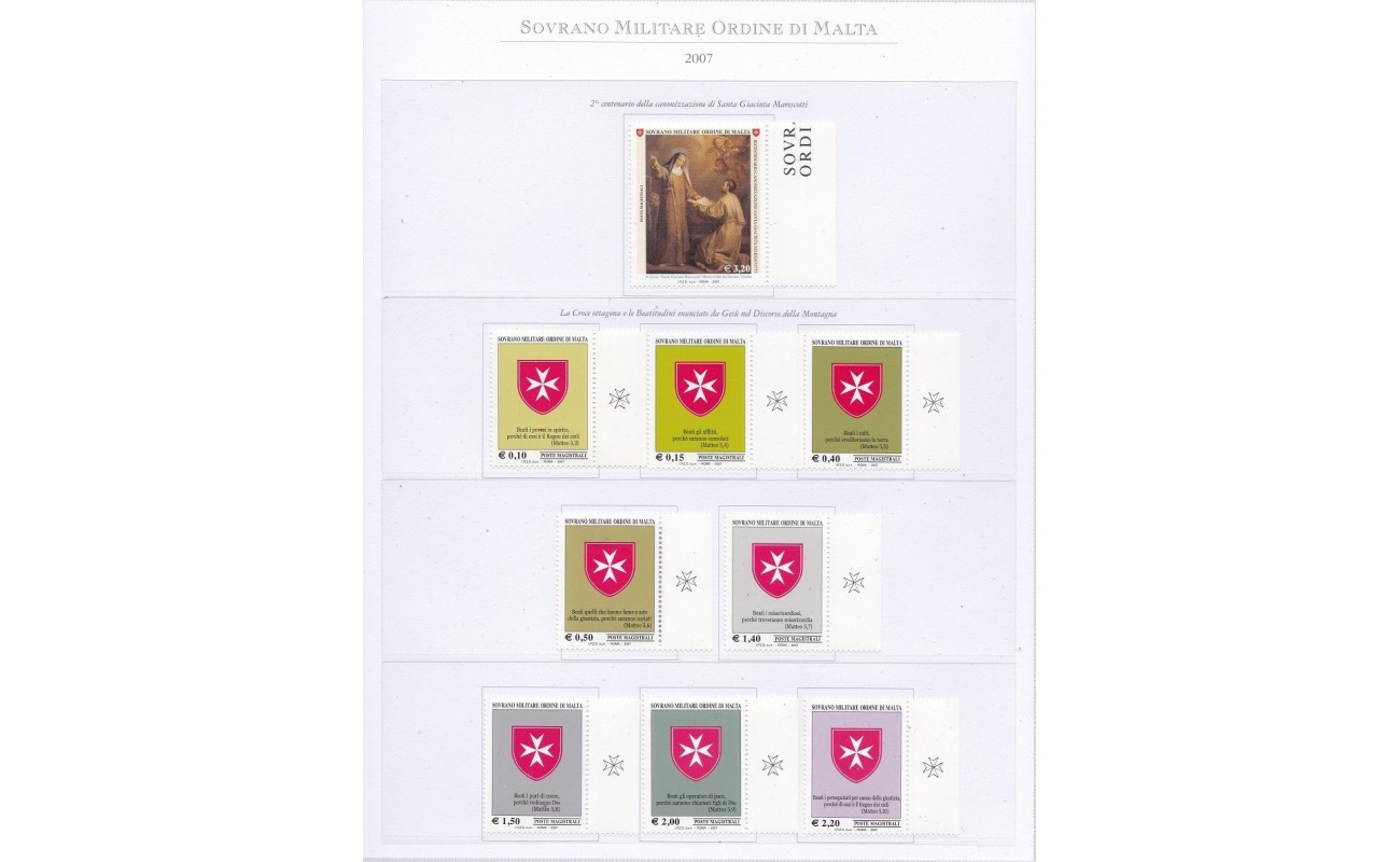 2007 SMOM - Annata completa , francobolli nuovi , 30 valori + 4 Foglietti su 7 fogli Marini MNH**