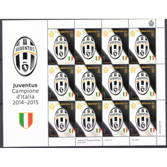 2015 San Marino, Juventus Campione d'Italia 2014-2015 Minifoglio 12 v MNH**