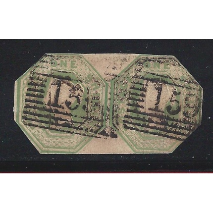 1847 GRAN BRETAGNA - n. 7 Effigie della Regina Vittoria 1 scellino verde - coppia usata